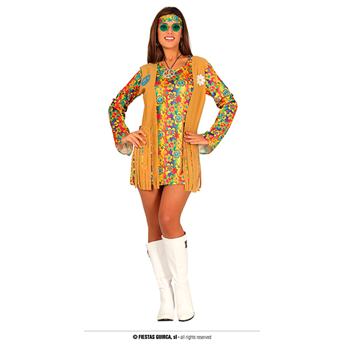 idiota pasillo auricular Disfraz de Mujer Vestido Hippie con chaleco - Welcome Fiestas